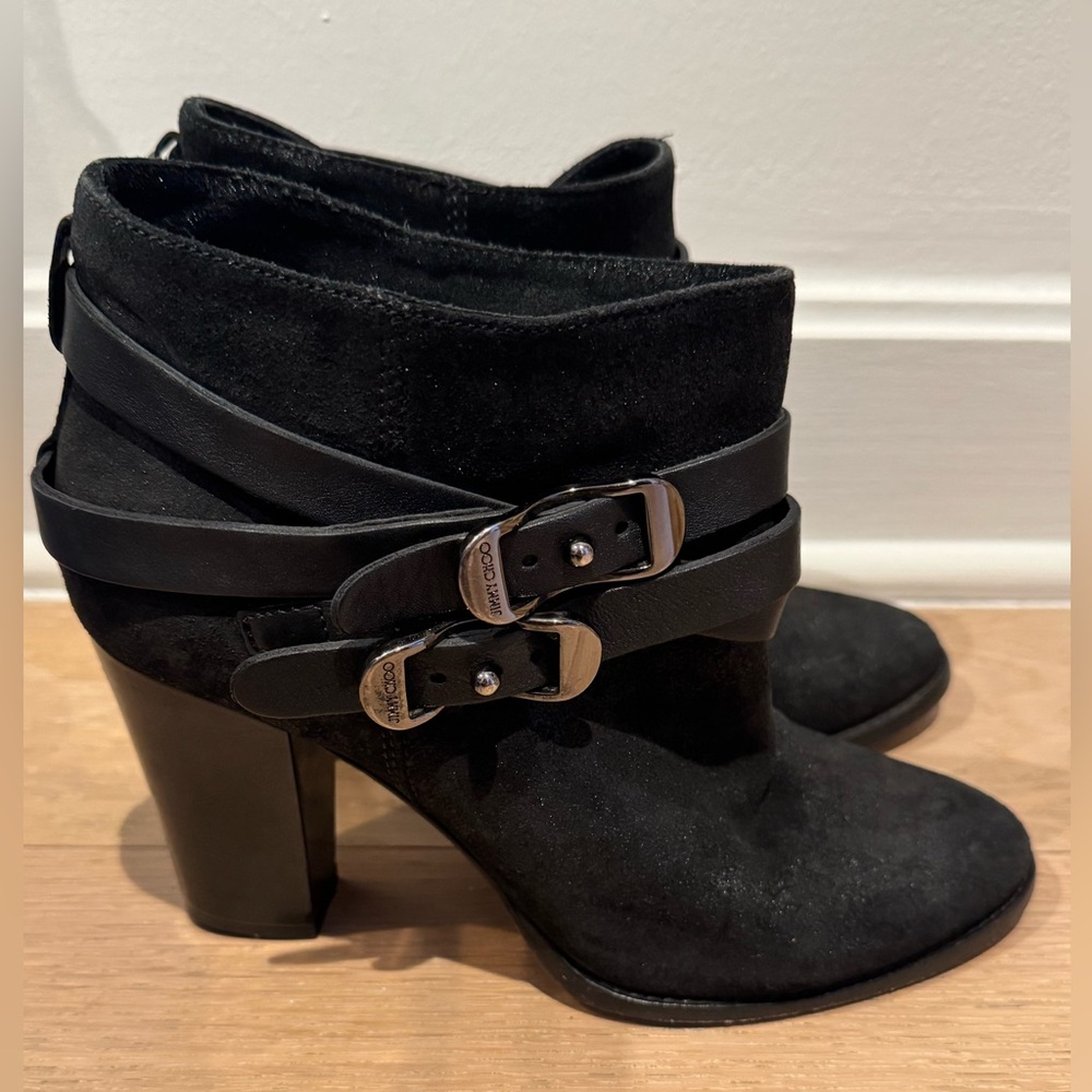 Jimmy Choo, booties, jimmy choo boots, black suede, ankle boots, 38